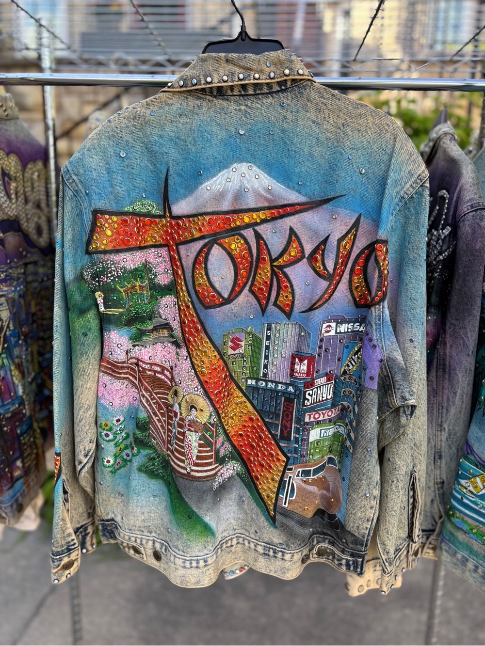 Vintage Tony Alamo 1987 TOKYO Hand Painted Bedazzled Denim Jacket Size Medium